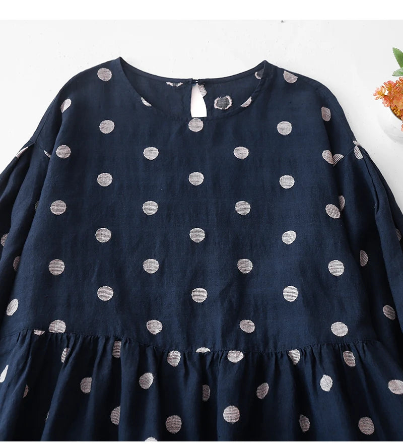 Cotton Vintage Polka Dot Dresses For Women New Korean Long Sleeve Loose Casual Dress Vestidos Elegant Clothes Spring Autumn 2026