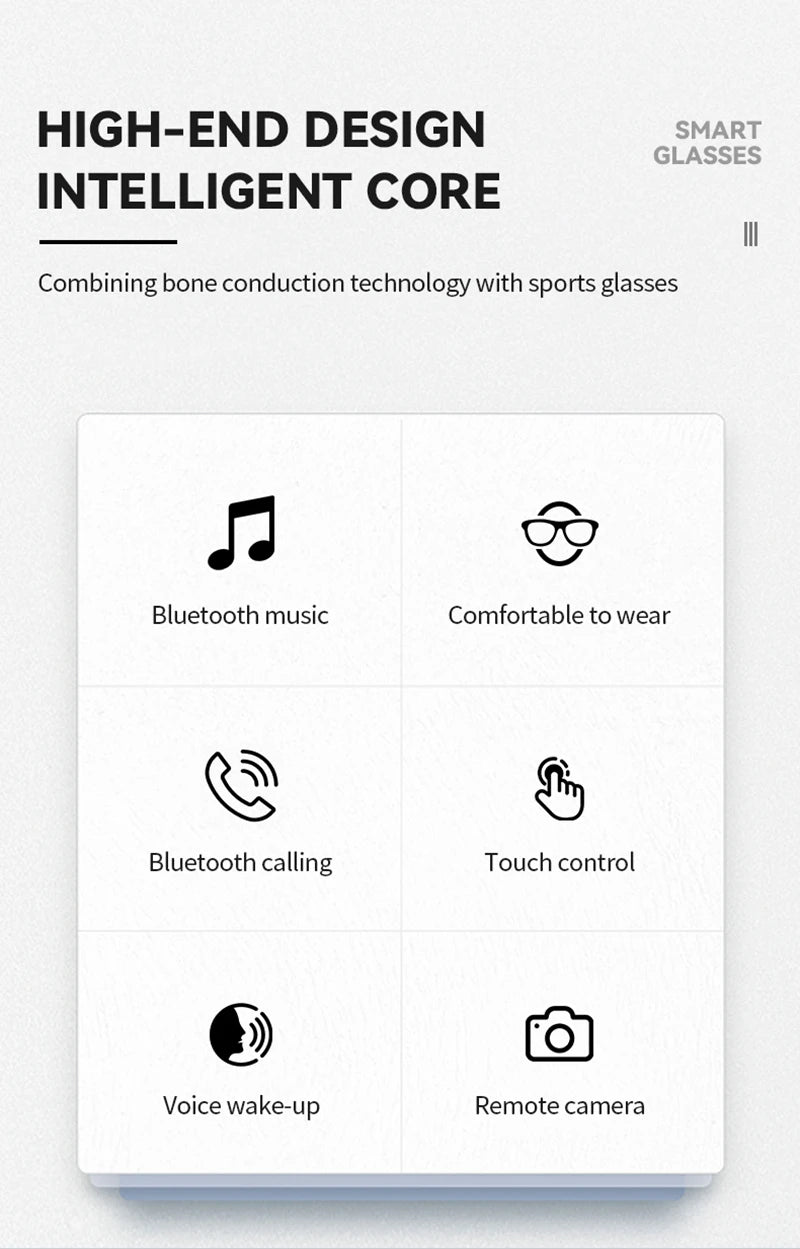 Lenovo Smart Bluetooth Glasses Touch Control Hands-Free Calls Music Remote Camera Voice Assistant for Travel Sports Sunglasses