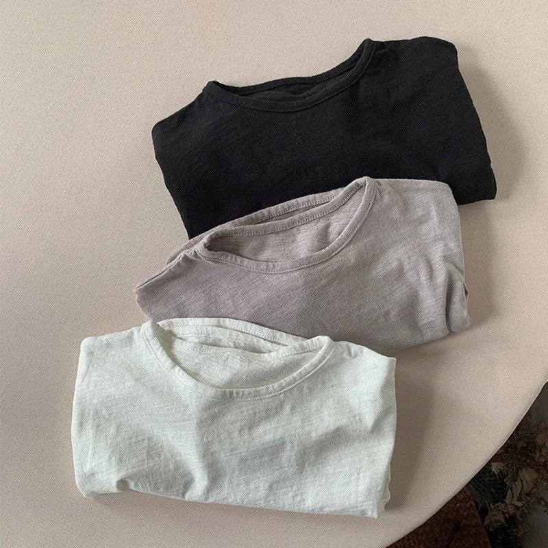 Spring Autumn Kids New Solid Long Sleeves Sweatshirt Boys Loose Cotton Top Clothes Baby Girl Boy Casual Soft Pullover T-Shirts