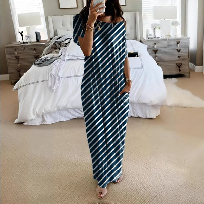 Women's Summer Solid Short Sleeve Maxi Dress Casual Loose Fit for Beach Holiday and Daily Leisure
