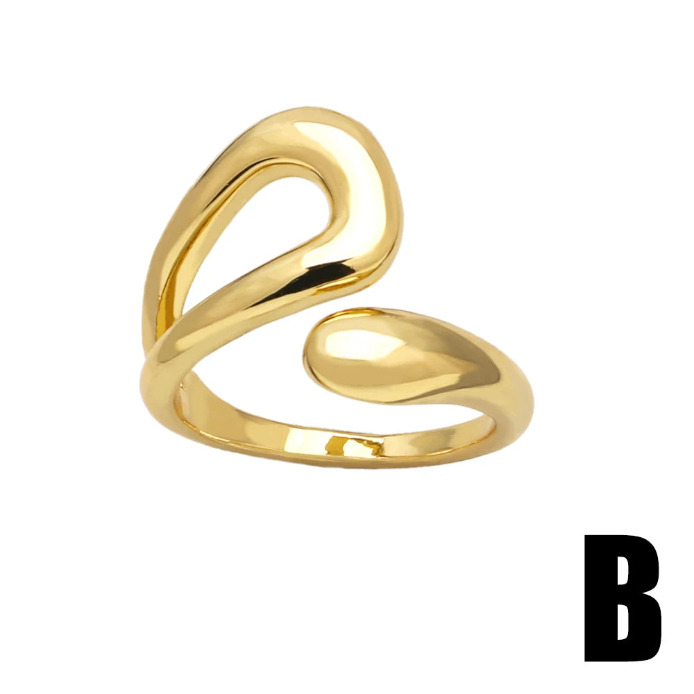Righ93 Women Adjustable Open Brass Ring Gold Plated Copper Polished Silver Tone Jewelry Trend