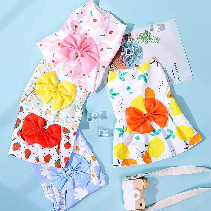 Dog Princess Dress Summer Kitten Pet Skirt Cute Printed Bow Lace Dog Dresses For Small Medium Puppies Poodle Chihuahua Apparel