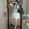 French Square Neck Puff Sleeve Dress Women Mesh Bow Loose Long Summer New Purple Dresses Female