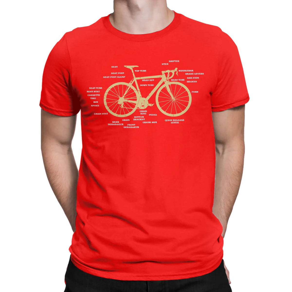 Men's Bicycle Anatomy Graphic T-Shirt - Casual Short Sleeve Cotton