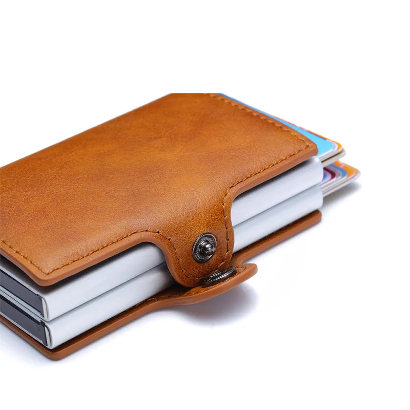 RFID Blocking Men Wallet Credit Card Holder Leather Card Wallet Double Metal Box ID Card Holder Money Clip Purse New 2023