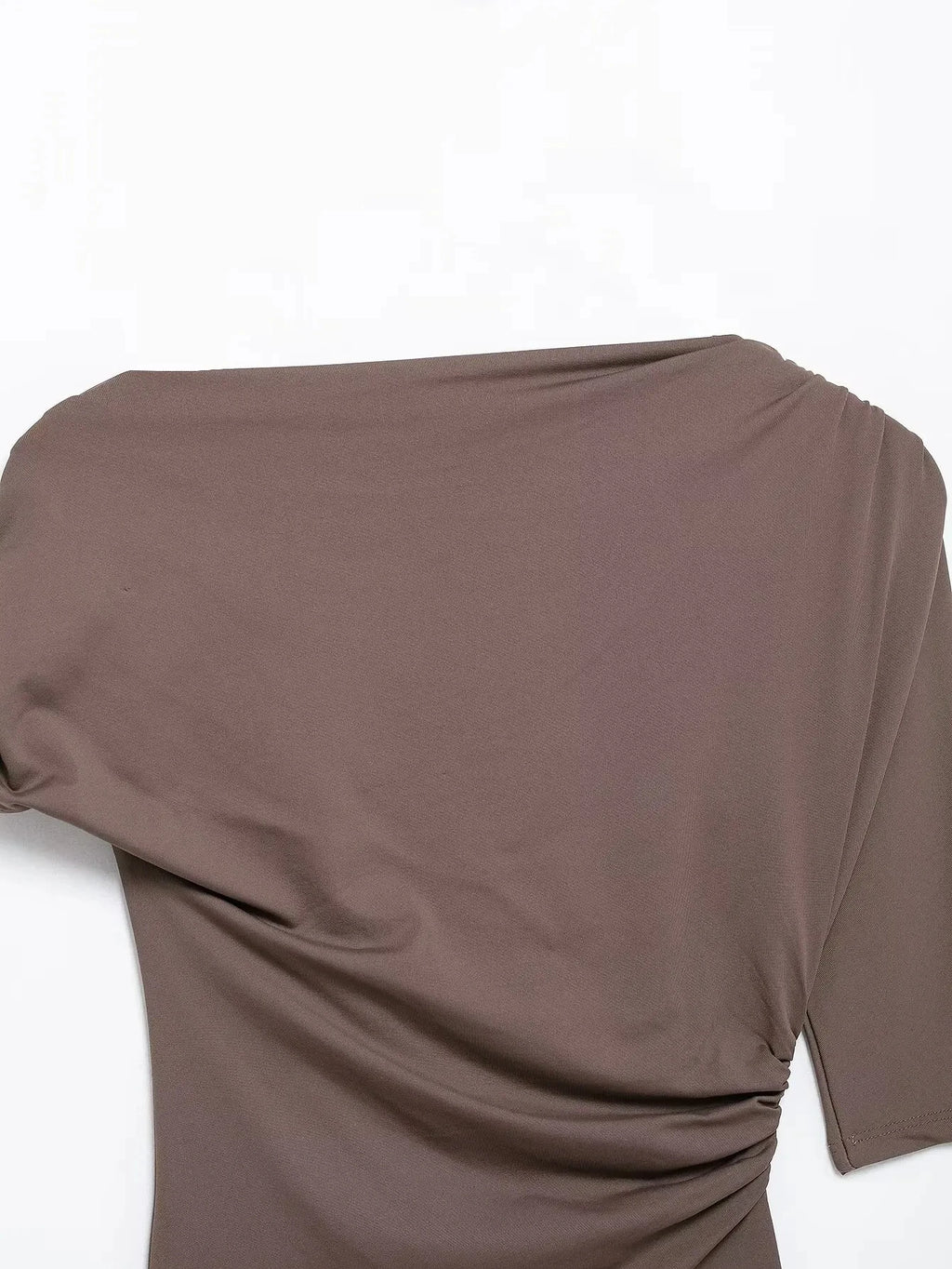 HH Women Pleated Short Sleeve Solid Slim Tops Summer Sexy Chic Asymmetrical Off Shoulder Vintage T-Shirts High Street Outfits