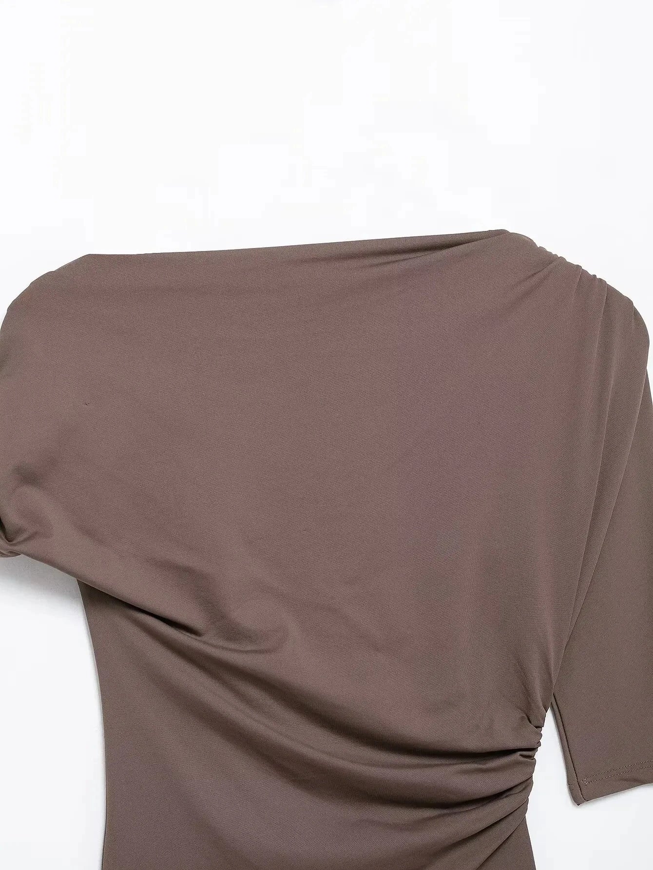 HH Women Pleated Short Sleeve Solid Slim Tops Summer Sexy Chic Asymmetrical Off Shoulder Vintage T-Shirts High Street Outfits