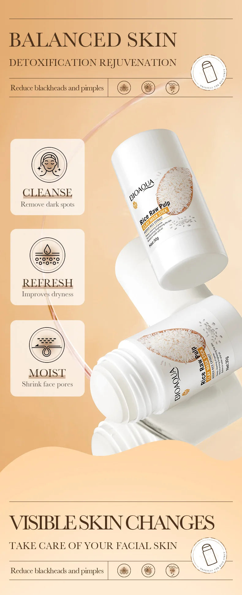 BIOAQUA White Rice Face Mask Moisturizing Stick Mud Blackhead Removal Firming Clay Anti Wrinkle Facial Masks Skin Care Products