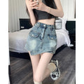 Retro Spicy Girl Uneven Denim Mini Skirt High Waist Slim Fit Women's Summer New Style Short Skirt Bodycon Skirt New Style