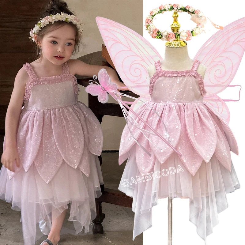 Girls Fairy Princess Dress Set | Petal Skirt & Headgear Costume
