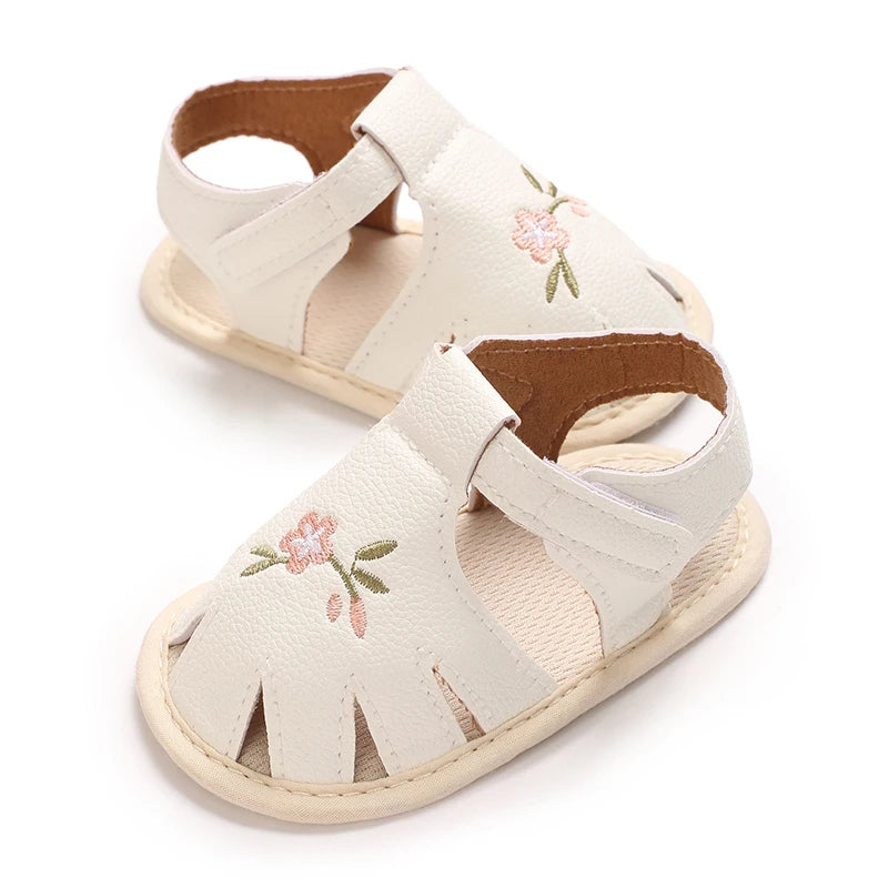 New big bow floral 0-18 months baby princess shoes sandals breathable PU upper walking shoes