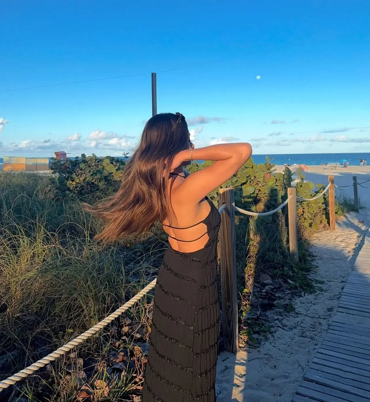 Tossy Spring Fashion Patchwork Long Dress For Women Lace-Up Backless High Waist Solid Holiday Beach Dress Ladies Maxi Dress 2025