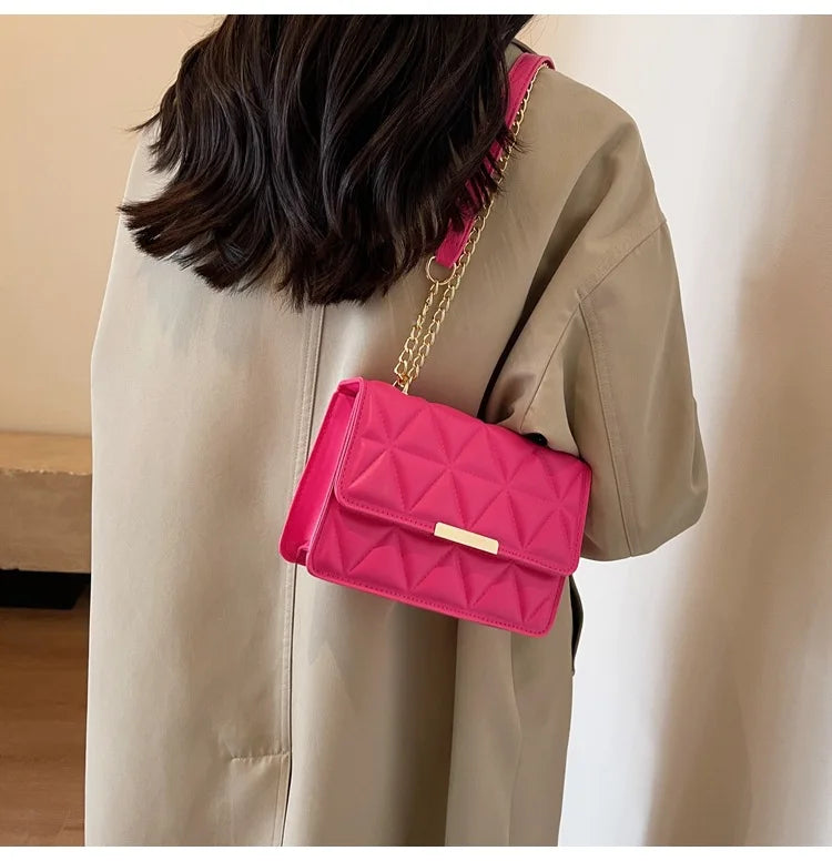 Women Quilted Chain Crossbody Bag Fashion Small Square Shoulder Purse Multi Color Casual Daily Handbag