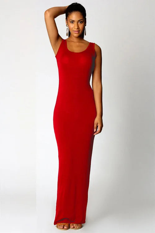 Sexy Solid Color Slim Bodycon Long Maxi Dress Women Elegant Sleeveless Skinny Dress Club Party Vestidos