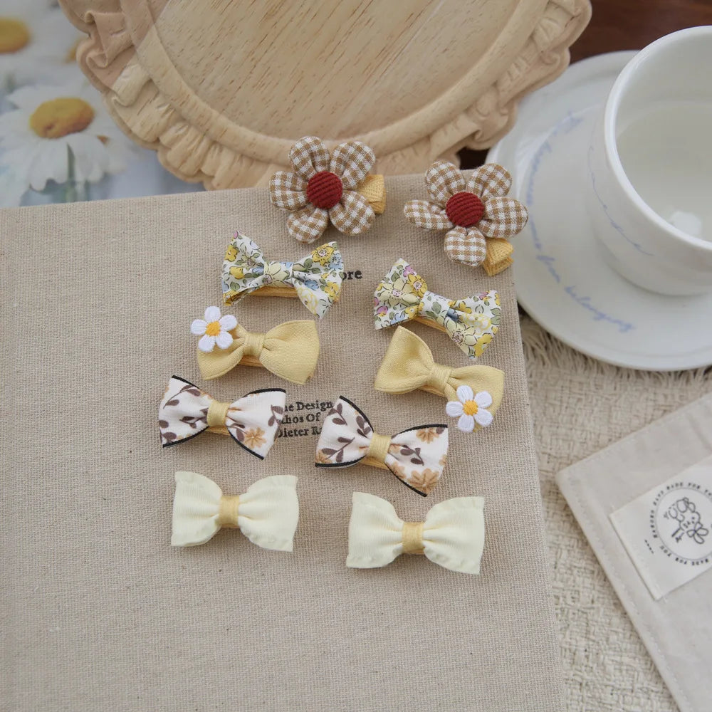 10pcs/Set Baby Hair Accessories for Girls Full Coverage Fabric Lovely Hair Clips Children's Headwear Bow Hair Accessories