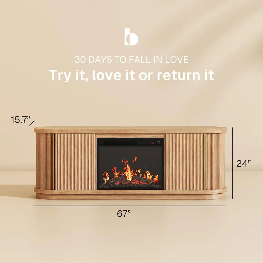 67" TV Stand Electric Fireplace Heater Entertainment Center Living Room Furniture, Customized