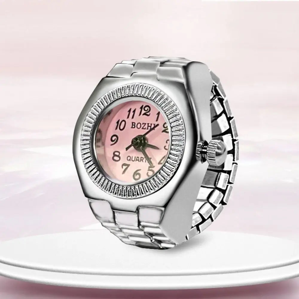 Finger Ring Watch For Couples Vintage Punk Heart Shape Quartz Clock With Adjustable Elastic Strap