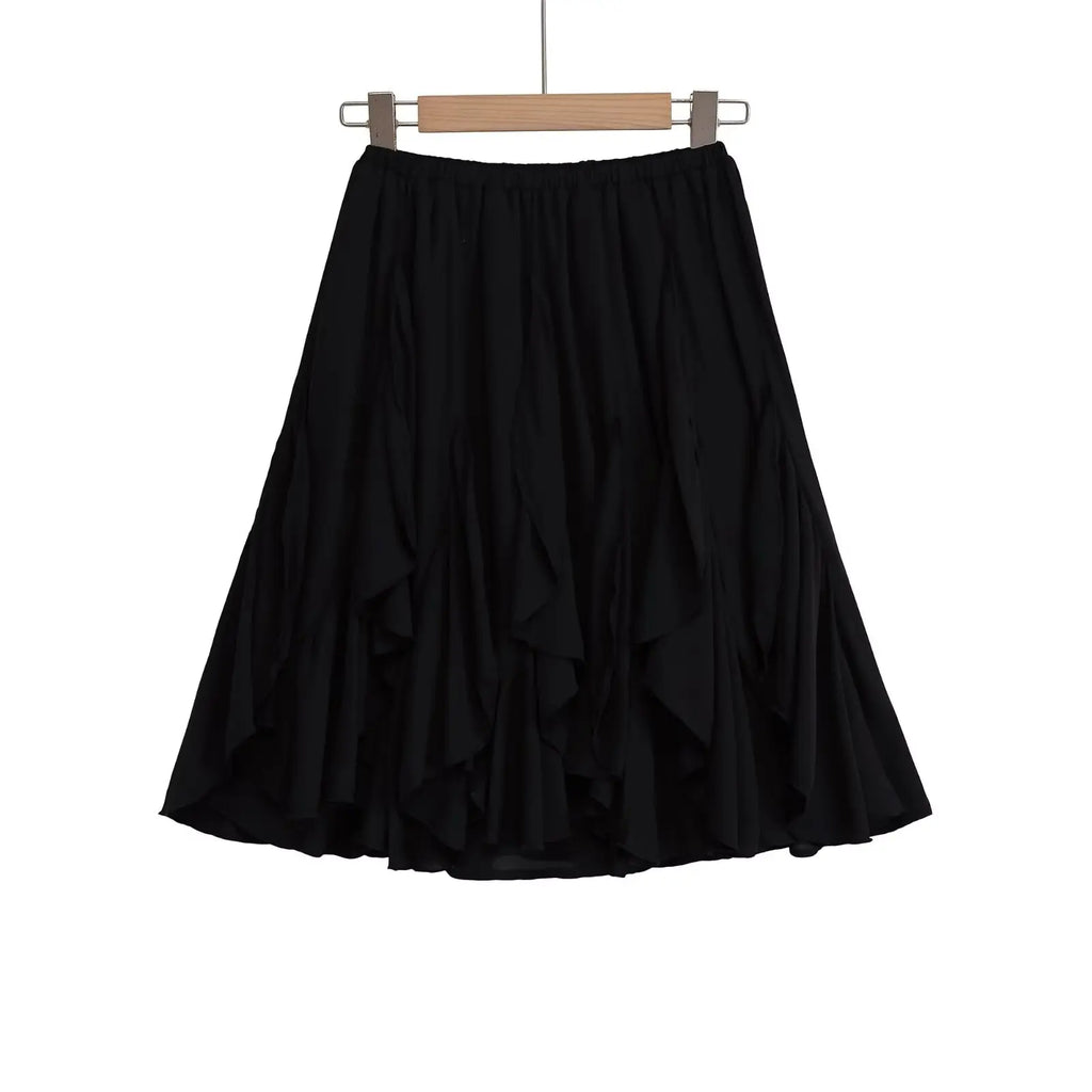 2026 Chic Women's Casual High Quality Knee-length Pink Layered Skirts Ladies Elegant A-line Tierred Ruffles Elastic Midi Skirt