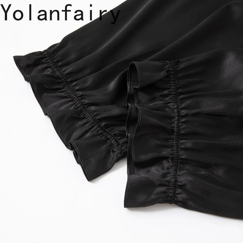 YOLANFAIRY 93% Real Mulberry Silk Pajamas for Woman 2026 Spring Summer High-end Sets Woman 2 Piece Short Sleeve Pijamas De Mujer