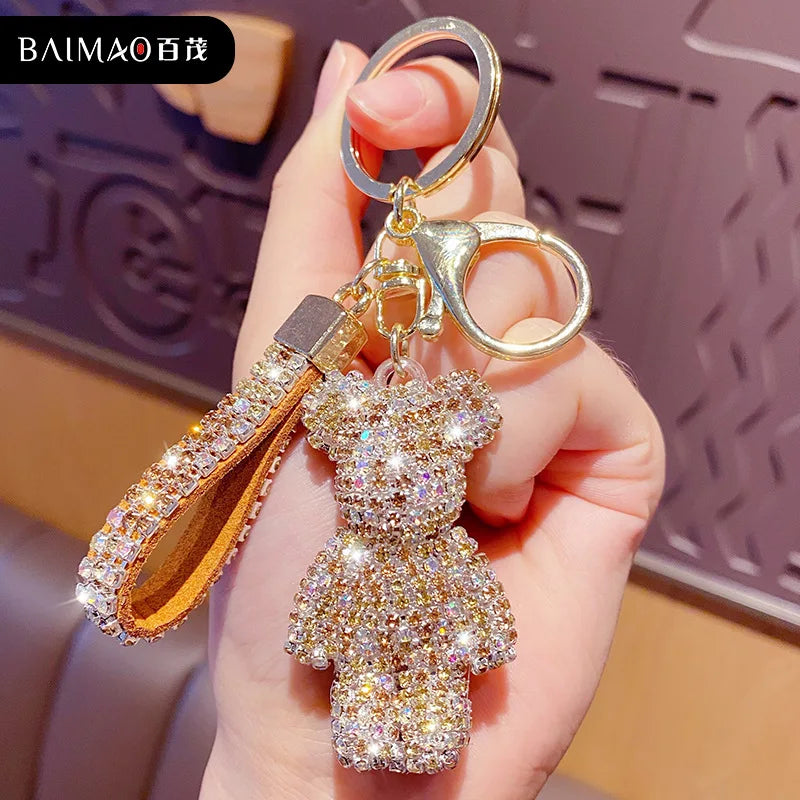 Rhinestone Bear Keychain Tassel Charm Sparkling Gift For Girls And Students Ideal Cute Accessory