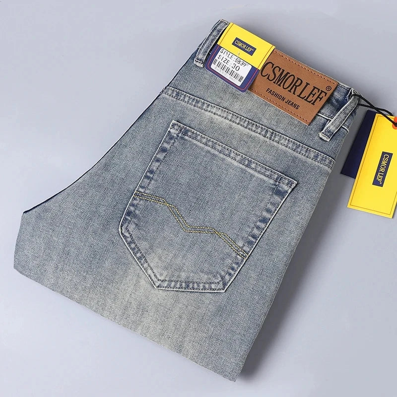 Classic Men'S Jeans, Fashionable, Light Luxury, Slim Fit, Straight Tube, Elastic Washed Denim Pants, Retro Casual Men'S Pants