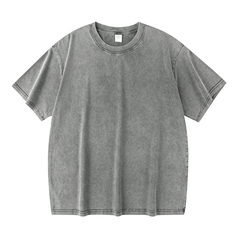 Couple Washed Retro 230g Heavy Duty Cotton Short Sleeved T-shirts Versatile For Men Women Summer Solid Color Loose T-shirt Top