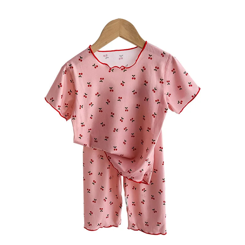 Girls Sweet Summer Style 2PCS SETS kids' sets and outfits Roupas Infantil Menina Short Sleeve T-Shirt and Shorts