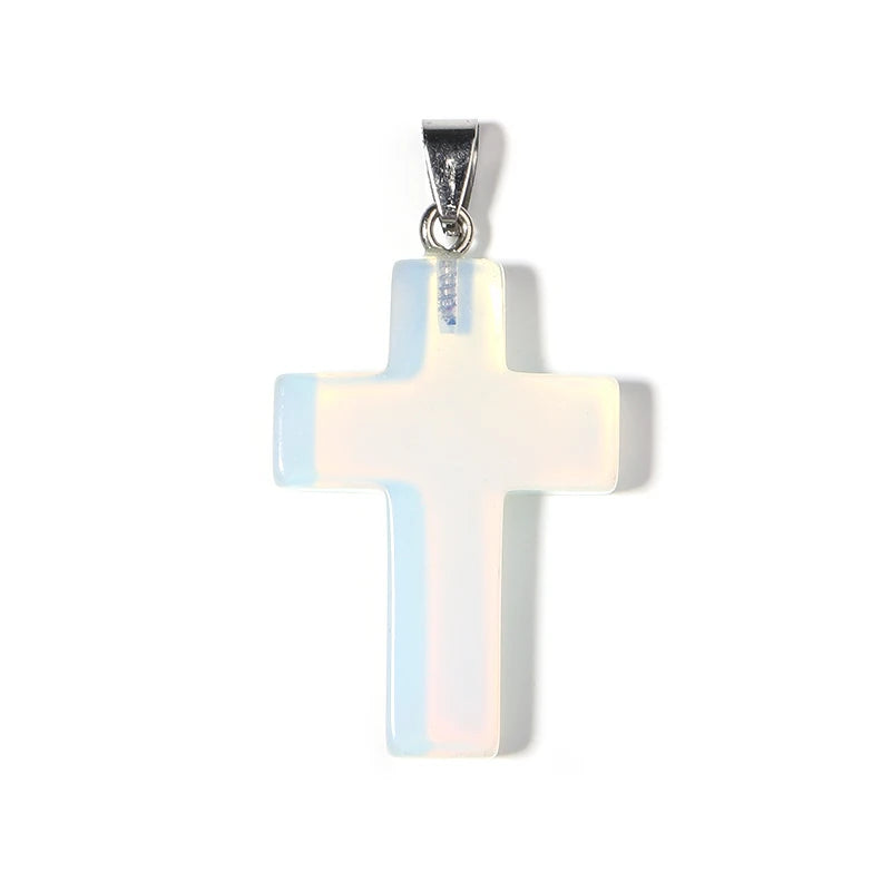 Natural Stone Cross Charm With Metal Loop Tiger Eye Opal Jewelry Prayer Pendant Necklace Making Accessories Diy Components