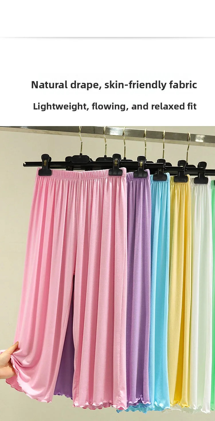 Modal Ice Silk Wide Leg Pants Women's Summer Thin Sleepwear Large Size Casual High Waist Straight Cut Shorts Lengthened Pants