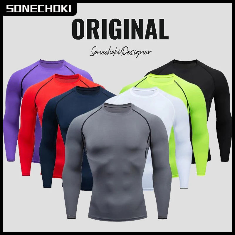 Compression Running Shirt Men Quick Dry Long Sleeve Sportswear For Male Gym Clothing Fitness Tee Training Workout Muscle Top