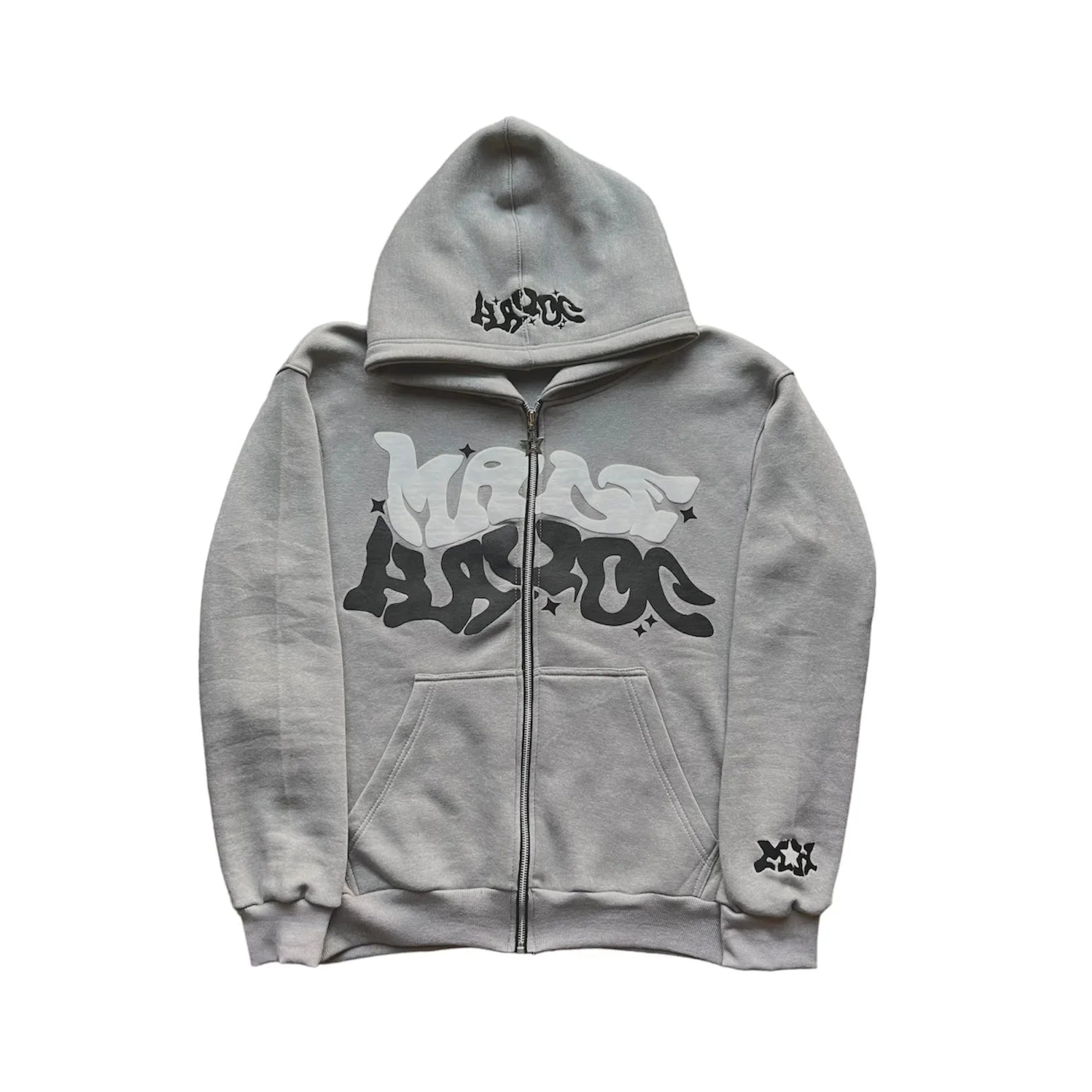 Men'S Retro American Letter Zipper Printed Hooded Sweatshirt, Unisex Autumn And Winter Open Cardigan