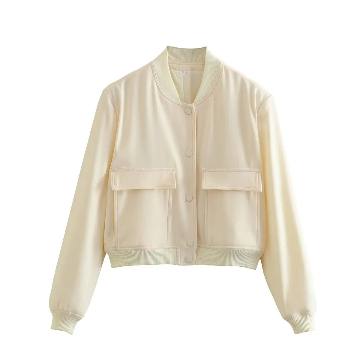 Women's Vintage V-Neck Bomber Jacket with Pockets