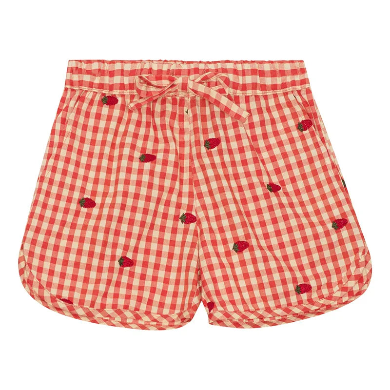 Girls Plaid Strawberry Cotton Dress & Shorts Set | Summer Outfit