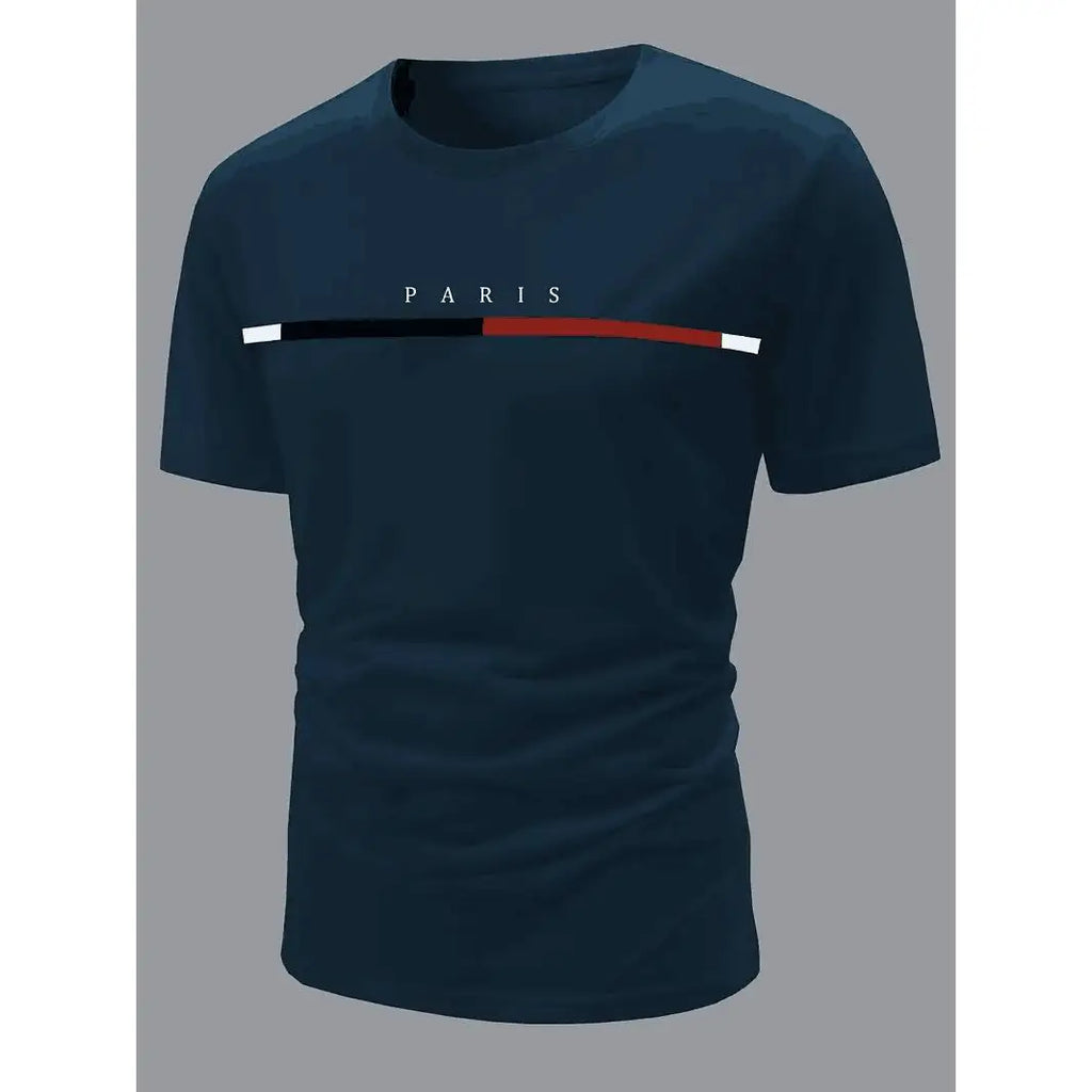 Paris Theme Pattern Print  T-shirt,Pattern T-shirt Men's Summer Wear,Men's Clothing