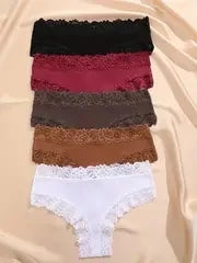 Women's Cotton Panties 5Pcs Set Floral Lace Patchwork Soft Breathable Comfort Underwear For Women Lingerie