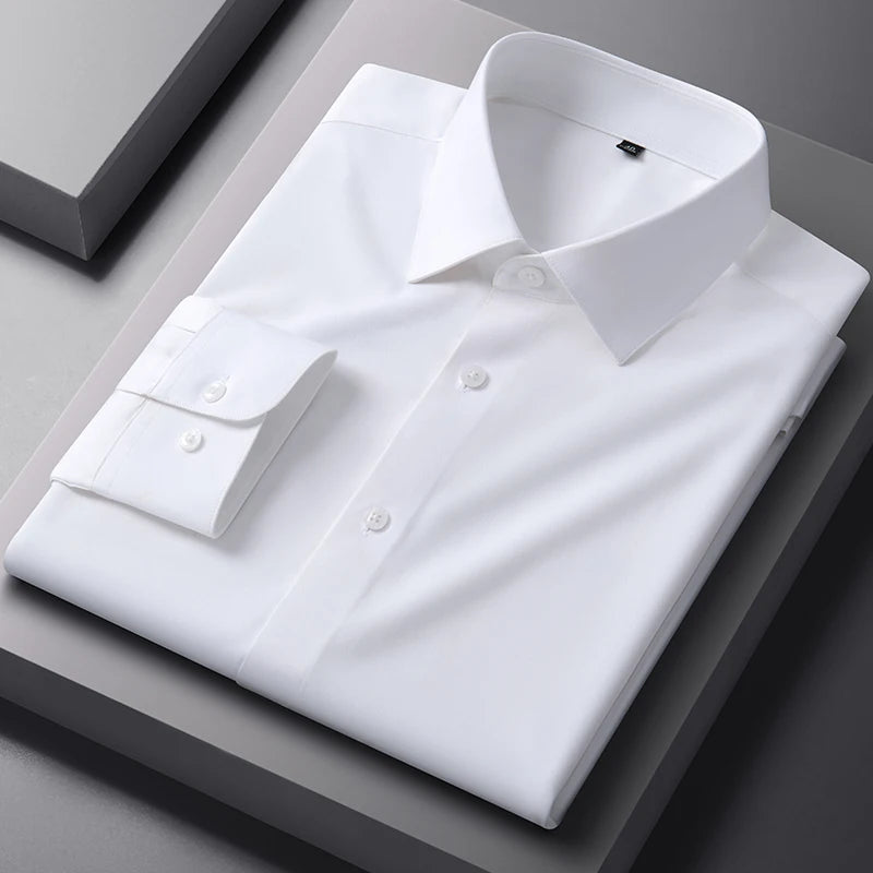 Bamboo Fiber AntiWrinkle Mens Long Sleeve Dress Shirt Slim Fit For Business Professionals