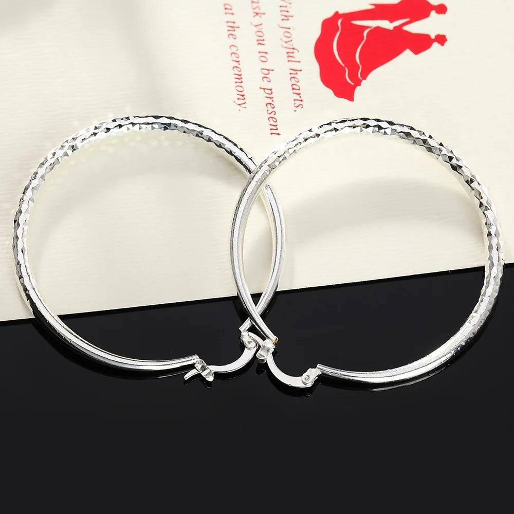 Charms Fine 925 Sterling Silver 5Cm Circle Hoop Earrings For Women'S Fashion Pretty Wedding Jewelry Holiday Gifts