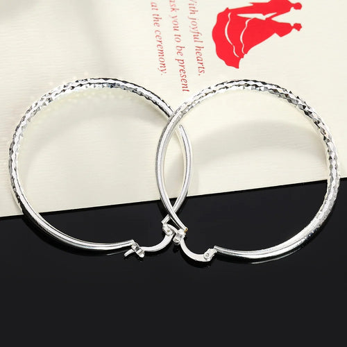 Charms Fine 925 Sterling Silver Circle Hoop Earrings 5cm For Women Elegant Wedding Jewelry Gift