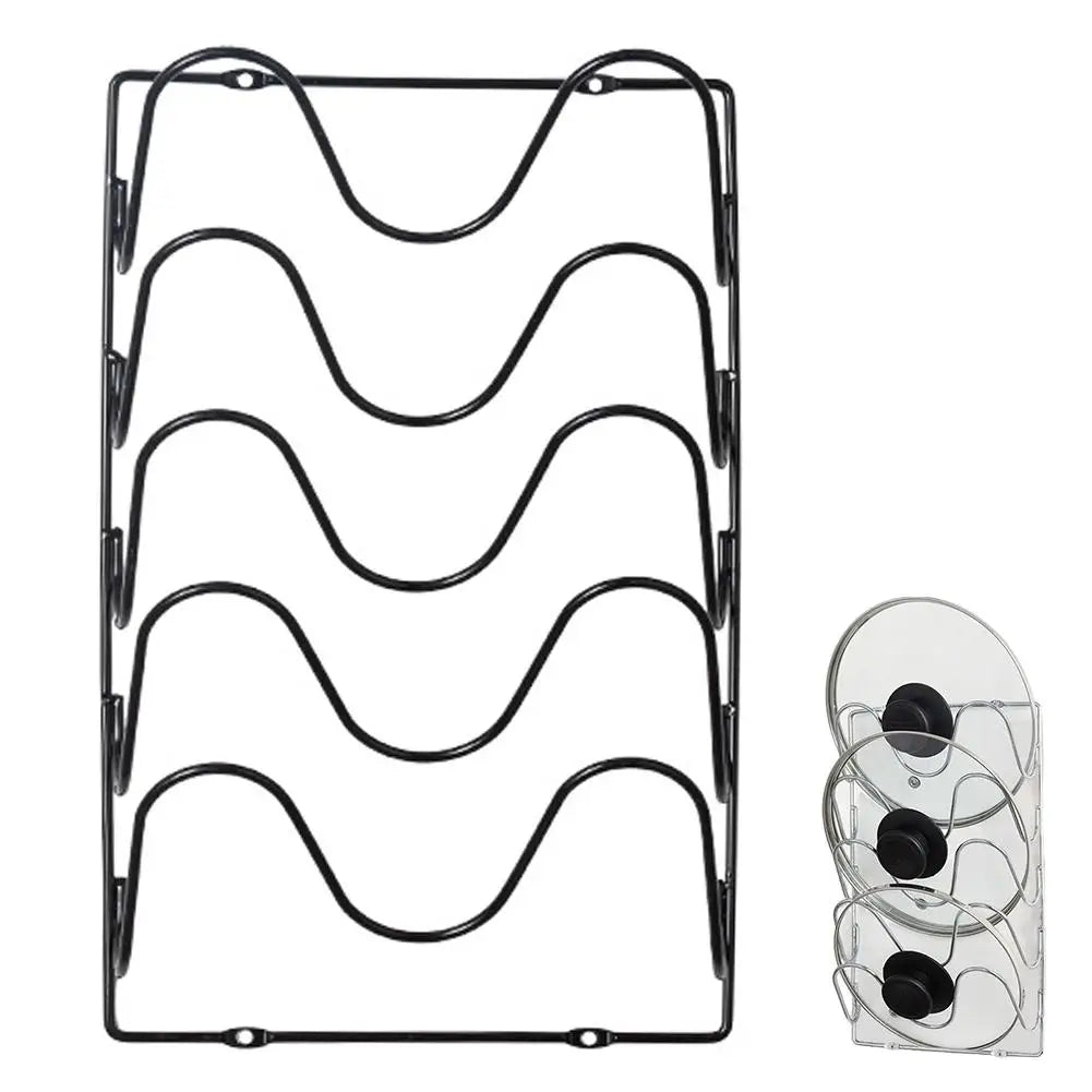Estante Organizador de Cocina Colgante de Pared para Tapas de Olla, Estante Metálico de Cinco Niveles para Tapas de Olla, Antioxidante, Multifuncional, Estante de Almacenamiento de Tapas de Olla