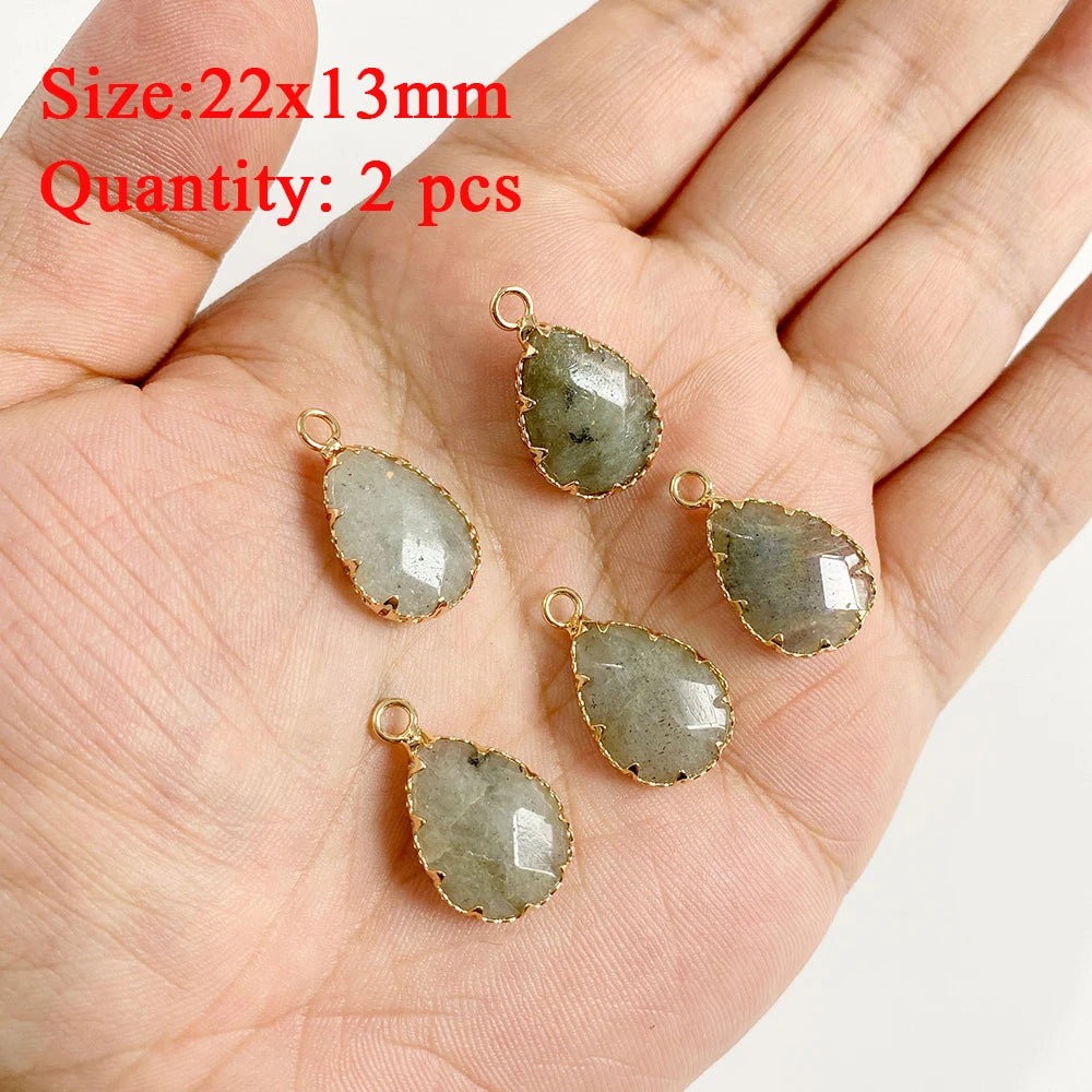 2PCS Natural Labradorite Stone Pendant - Irregular Jewelry Charm