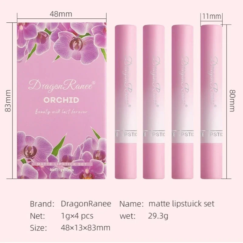 4pcs Lipstick Set Velvet Matte Lip Gloss Waterproof Long Lasting Smoke Lip Stick Sexy Red Lip Tint Charming Lips Makeup