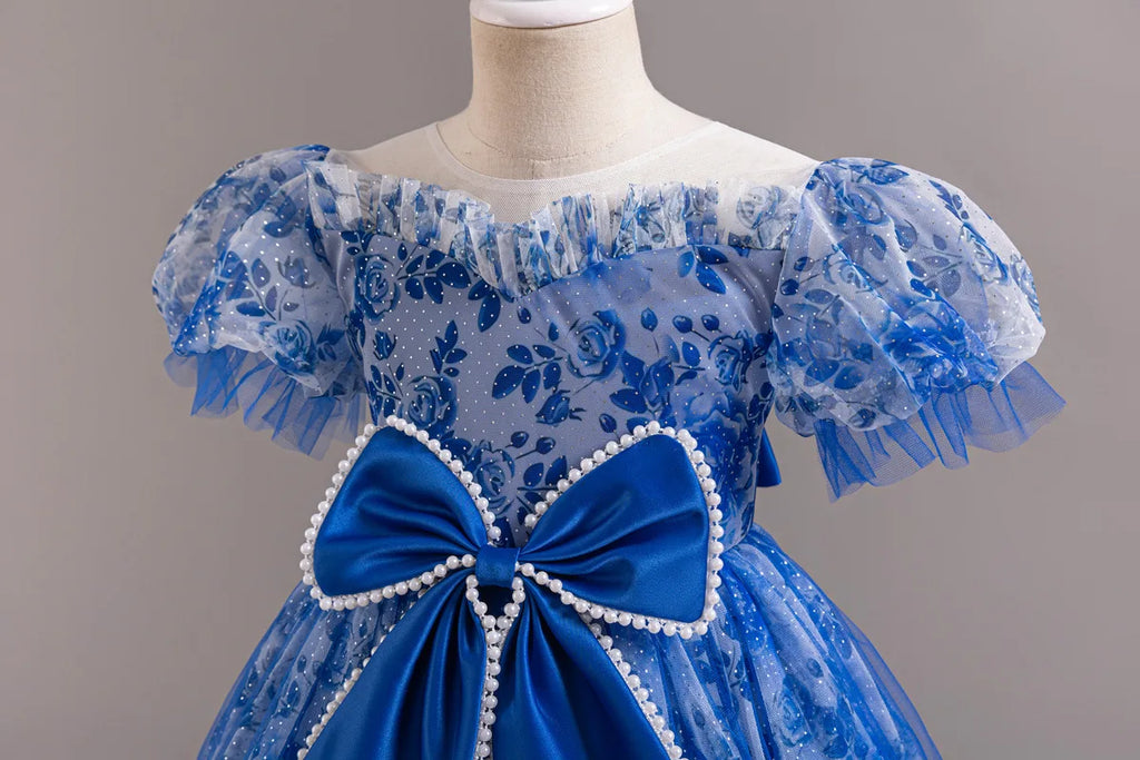 HETISO Princess Dress for Girls Beaded Bow Floral Lace Tulle Tutu Skirt Wedding Birthday Party Prom Gown Ages 2-10