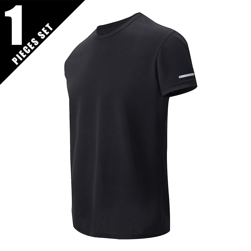 1/4 Pack Men's Solid Mesh Quick-drying Sports Short Sleeve Casual Joker Running Fitness Comfortable Plus-size Pullover T-shirt