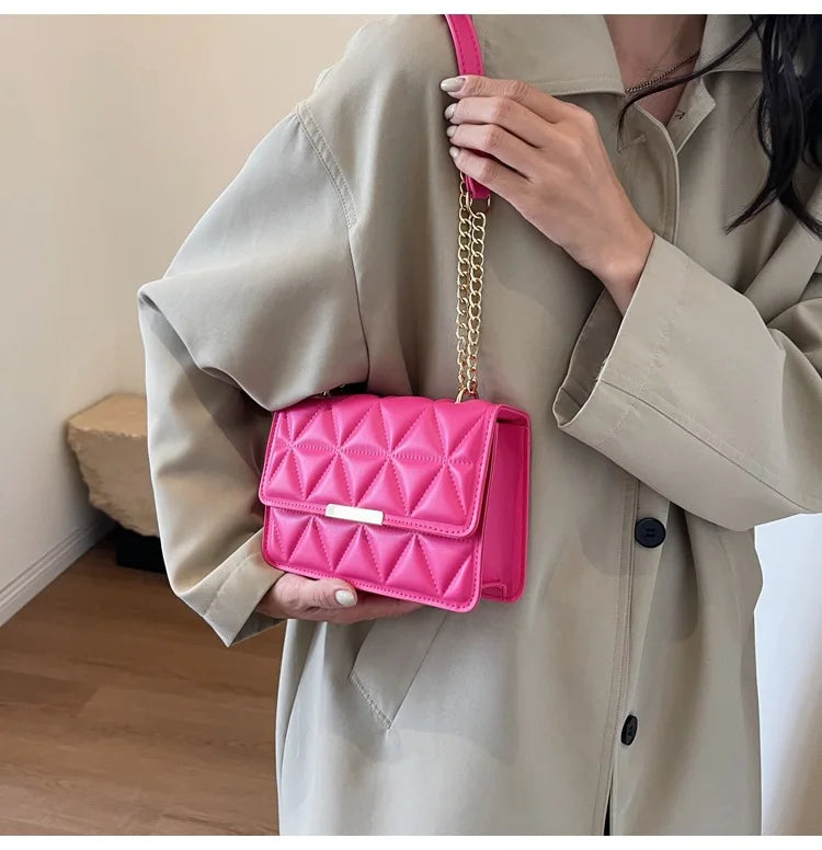Women Quilted Chain Crossbody Bag Fashion Small Square Shoulder Purse Multi Color Casual Daily Handbag