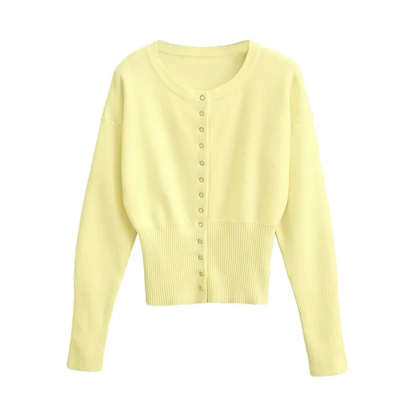 Tuularose Women'S'S Spring Cardigan Round Neck Button Casual Solid Knit Sweater Fashion Street High Waist Short Top Sweater Female