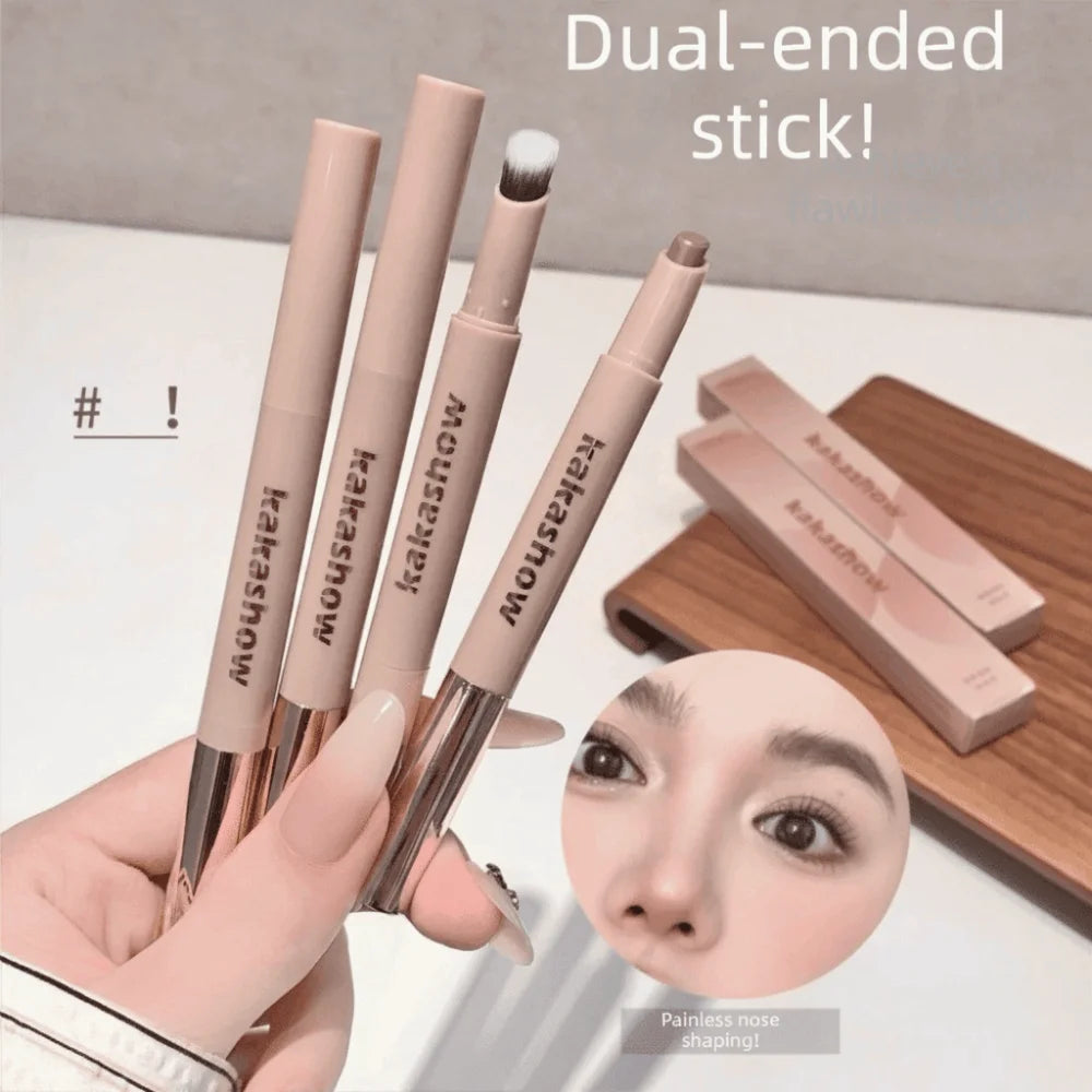 Long Lasting 3D Contouring Pen Waterproof Cream-Textured Facial Contour Stick 2in1 Design With Brush Nose Shadow Contour Pen