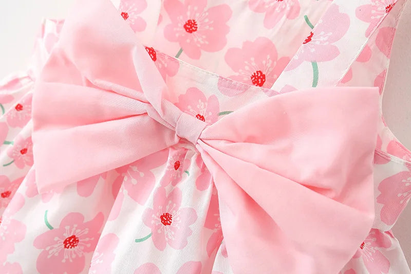 Summer cotton Floral Sling girls Dress  Big Bow Baby sunDress Children Sleeveless Clothes With Hat 0 2 3 1 years Princess Dress