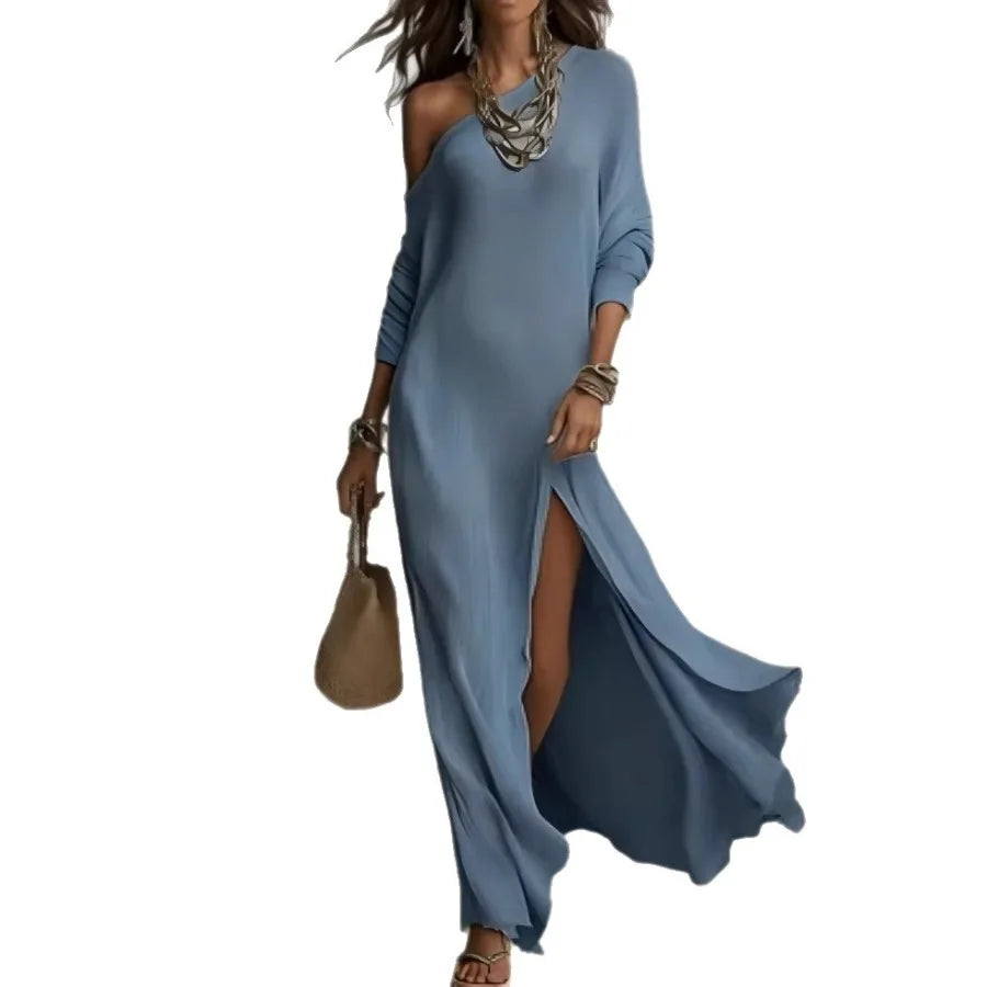 2026 European and American -  Summer New Style Elegant Long-sleeved Knitted Pleated Split Women's Dress