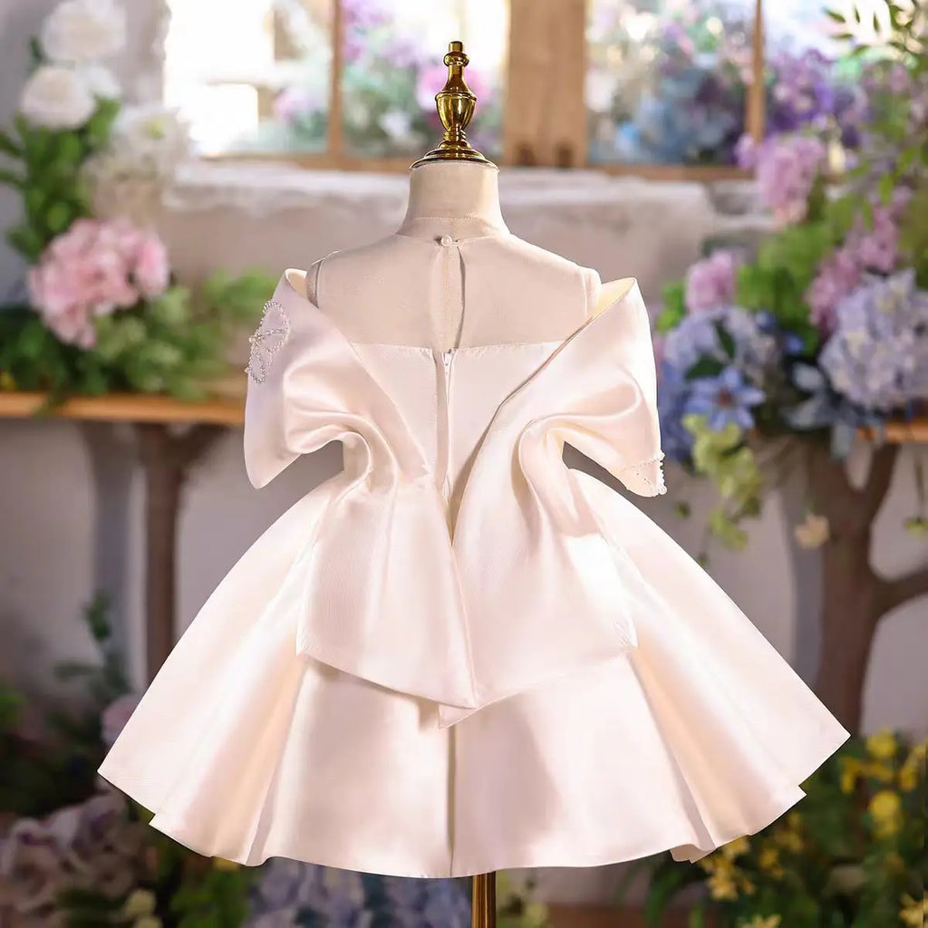 Dreamy Vow D254 Girls Satin Dress Big Bow Knot Party Gown Kids Wedding Birthday Princess Dress Children Flower Girl Outfit White