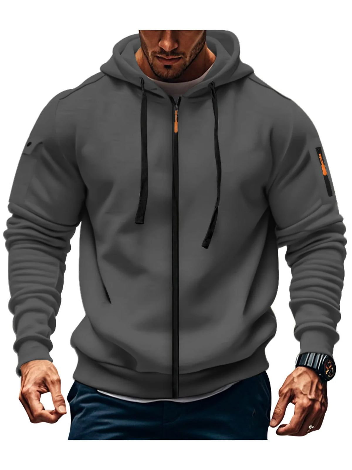 Men's Hooded Sweatshirt - Long Sleeve Zipper Sportswear Slim Fit